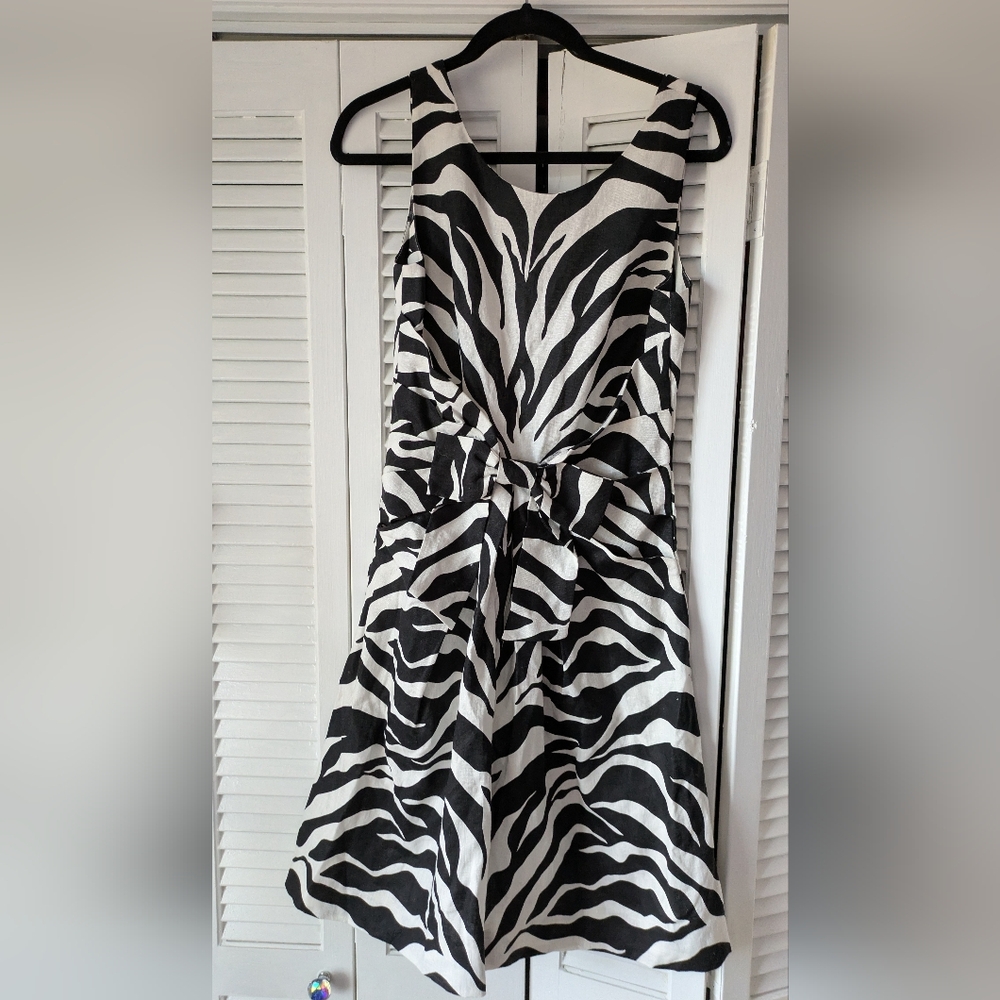 Kate Spade Women's Jillian Zebra Print Sleeveless Linen Bow Dress